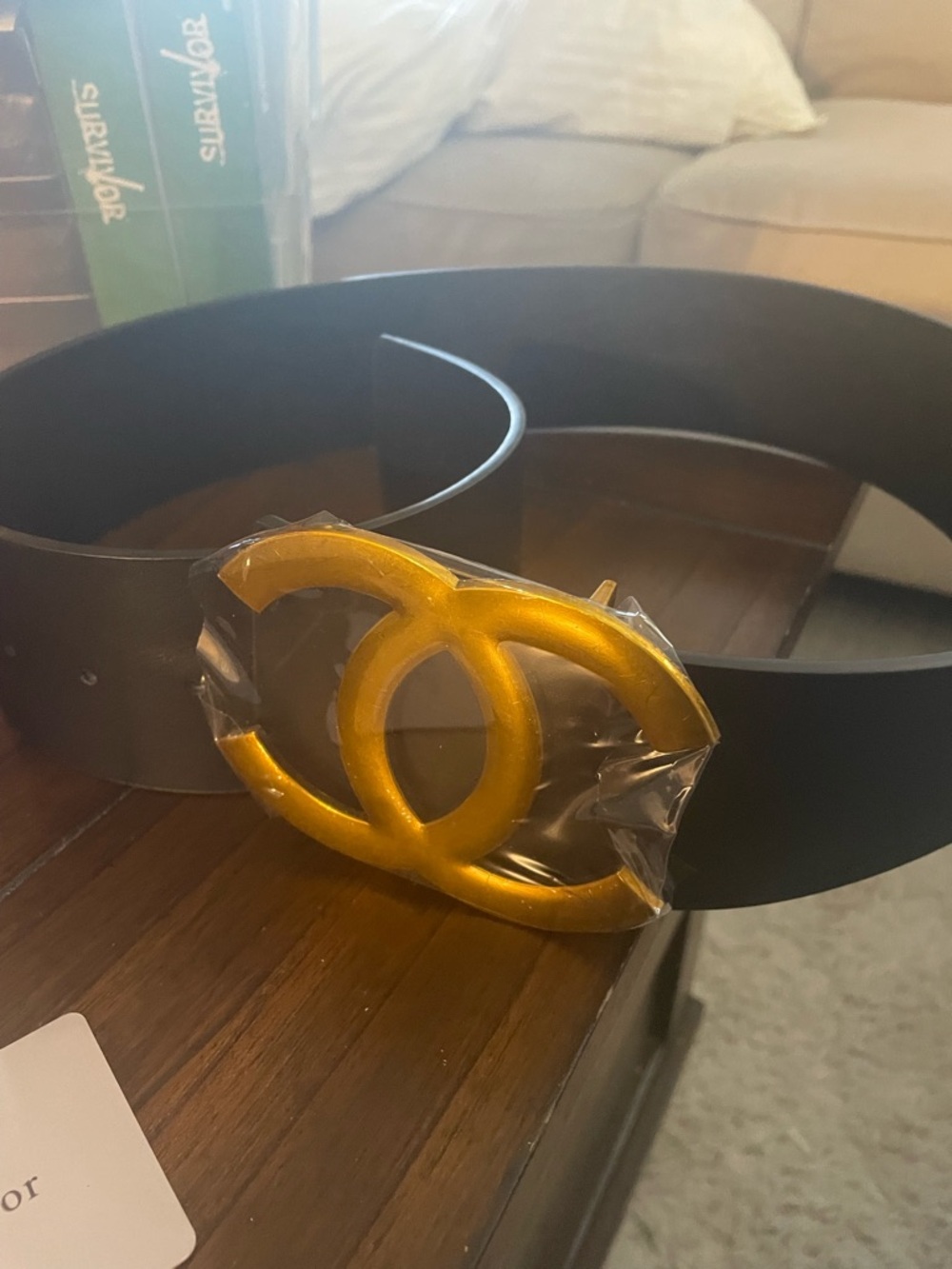 CHANEL Black Leather Belt with Gold Double C Logo Buckle